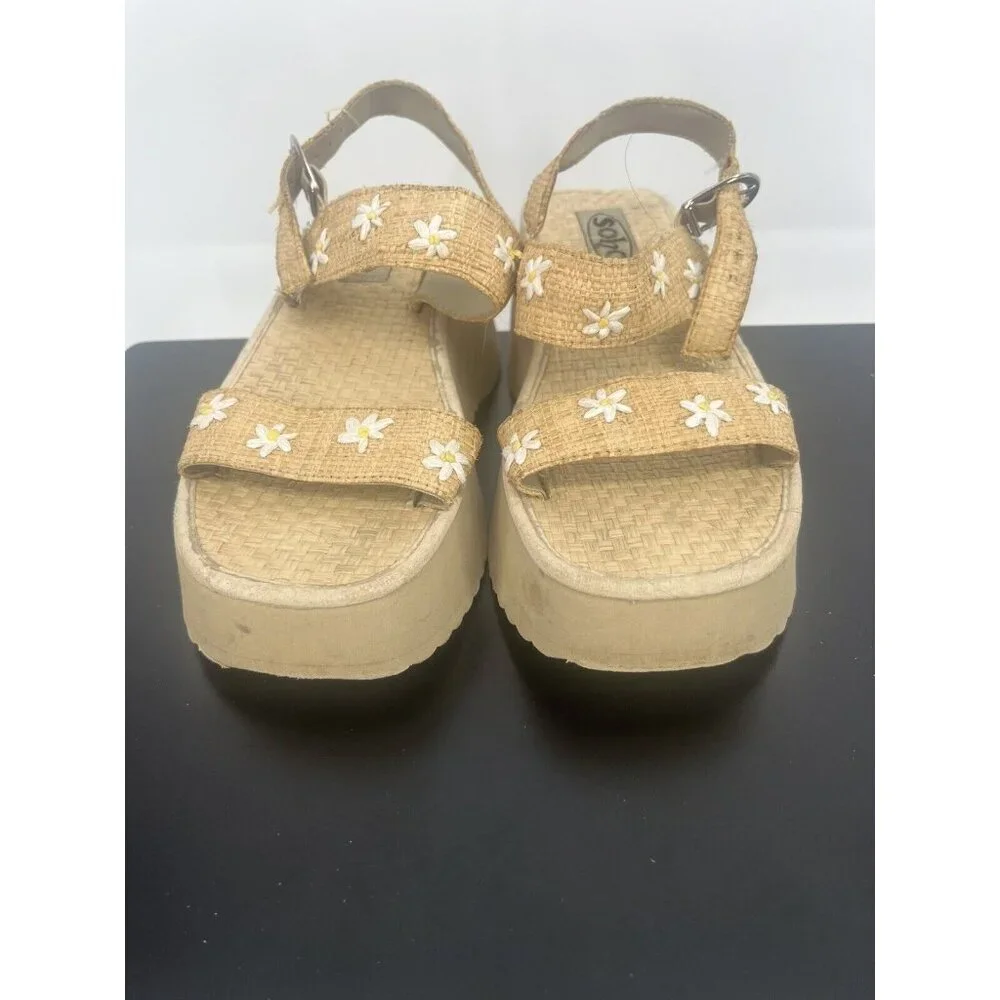 Vintage Y2K Soho Sandals Woven Daisy Floral Wedge‎ No Size *Some Peeling*
